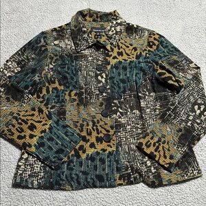 👉, Briggs New York Mixed Print Leopard Chevron Button Front Jacket Blazer Size L